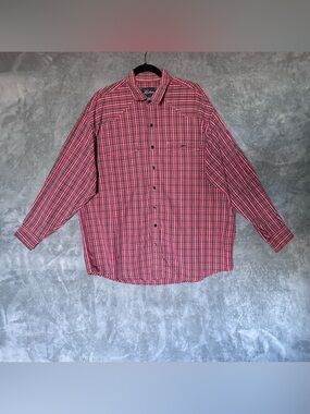 Lucchese 1883 Red Black Plaid Button-Down Shirt XL Cotton Western Cowboy